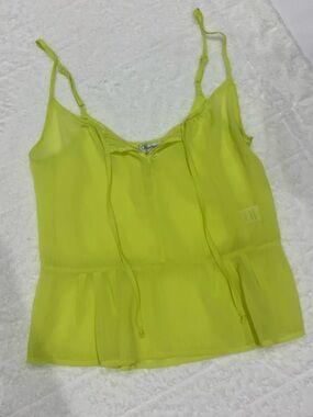 Olsenboye Neon Yellow Sheer Peplum Spaghetti Strap Cami